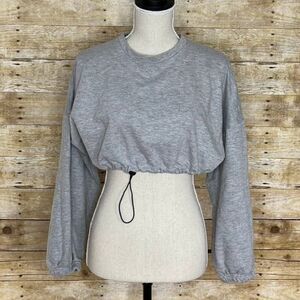 MISSGUIDED CREWNECK ATHLEISURE LEISURE CASUAL BUNGEE HEM CROPPED SWEATSHIRT
